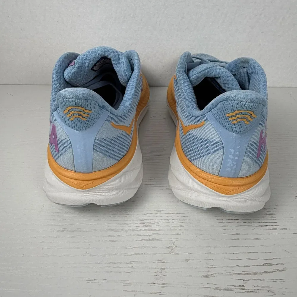Hoka One One Clifton 9 Womens 6.5B Airy Blue Orange Running Shoes 1127896